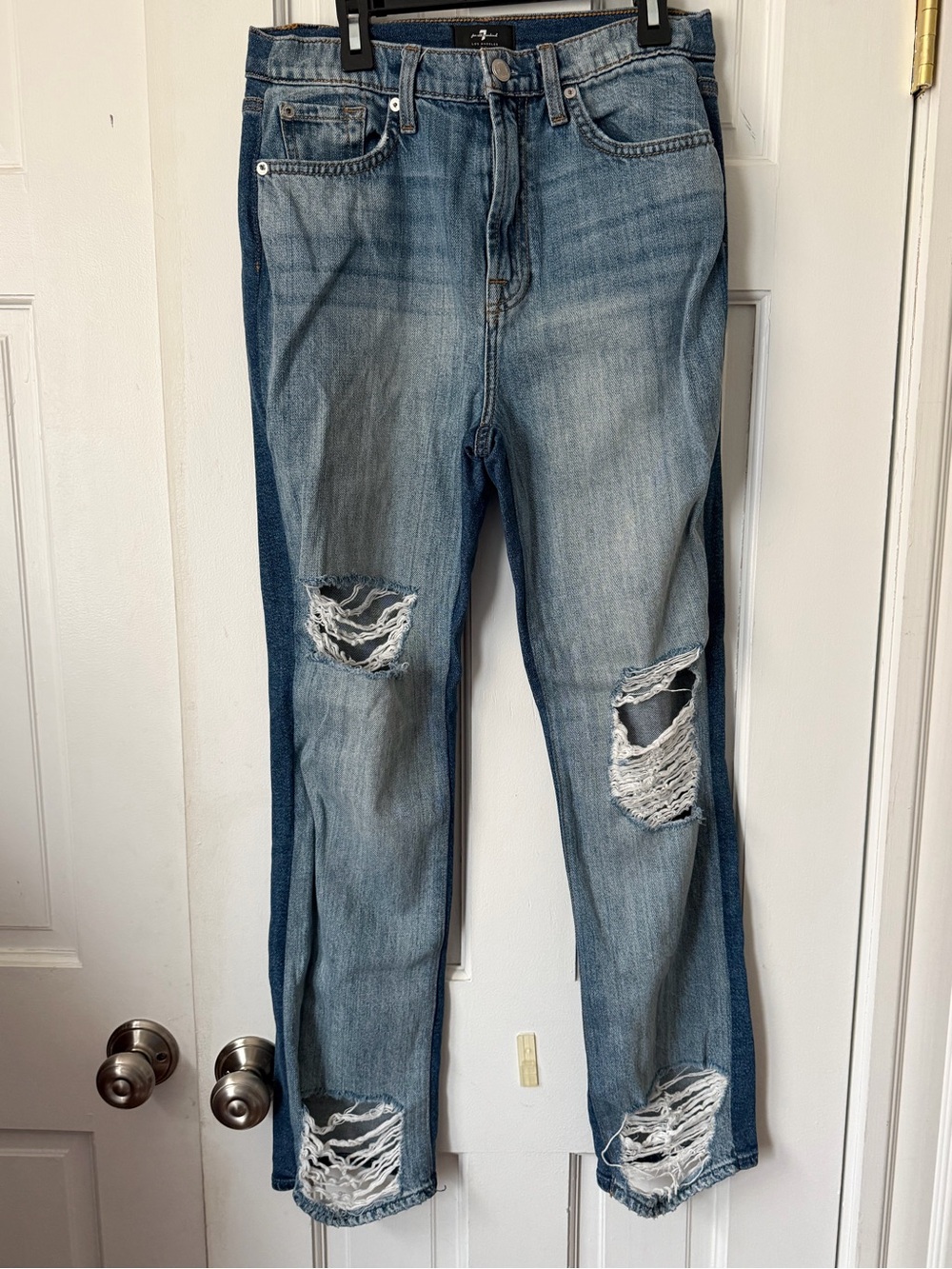 Women’s 7 for All Mankind Distressed Blue Side-Strip Jeans